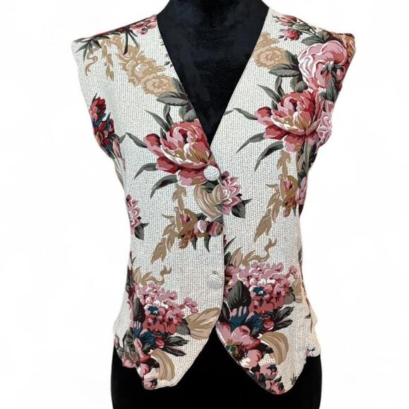 Carol Anderson Tapestry Floral Vest Cream Baroque Brocade Waistcoat Large - Picture 2 of 8